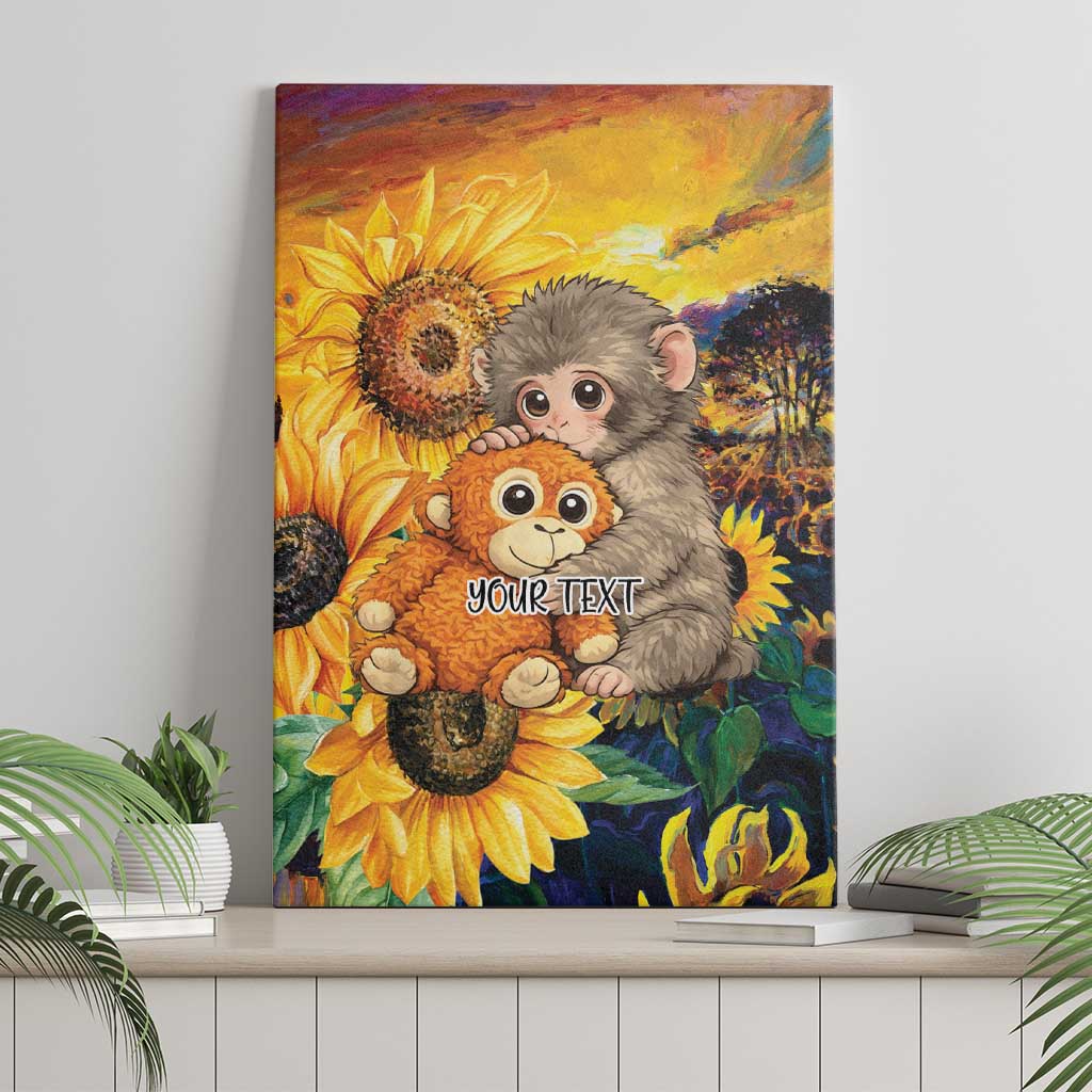 Baby Monkey Punch Personalized Canvas Wall Art Sunflower Field Oil Painting Style