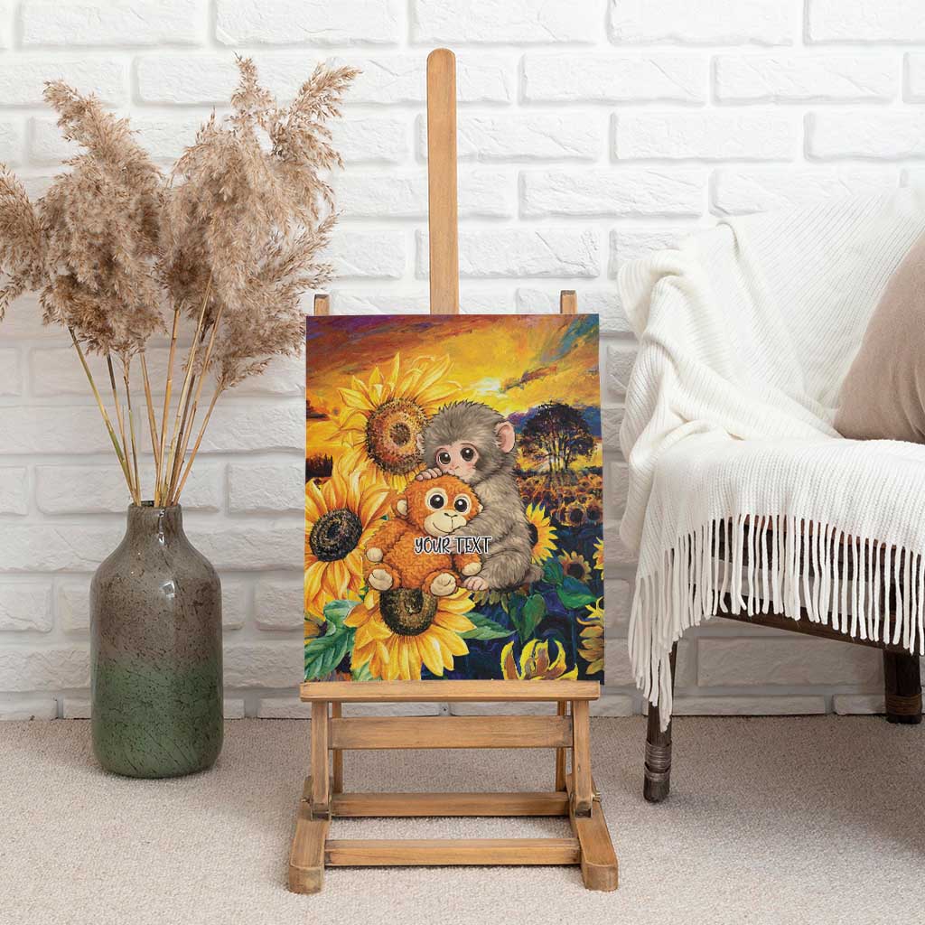 Baby Monkey Punch Personalized Canvas Wall Art Sunflower Field Oil Painting Style