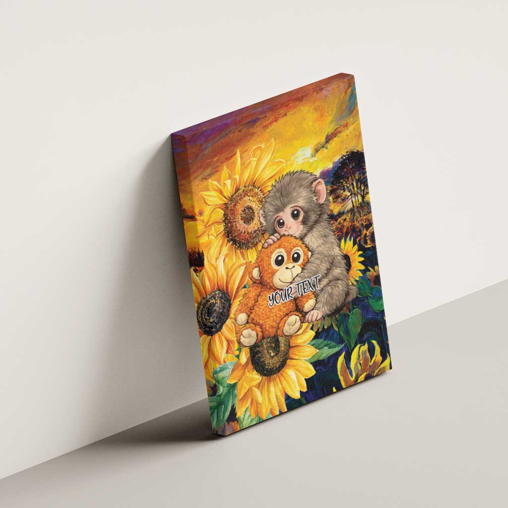 Baby Monkey Punch Personalized Canvas Wall Art Sunflower Field Oil Painting Style
