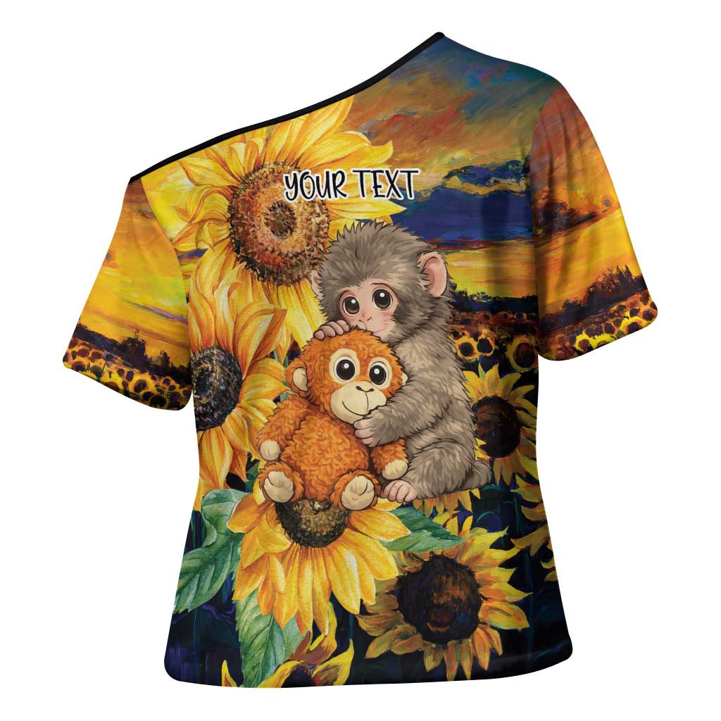 Baby Monkey Punch Personalized Cross Shoulder Shirt Sunflower Field Oil Painting Style