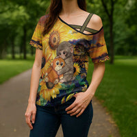 Baby Monkey Punch Personalized Cross Shoulder Shirt Sunflower Field Oil Painting Style
