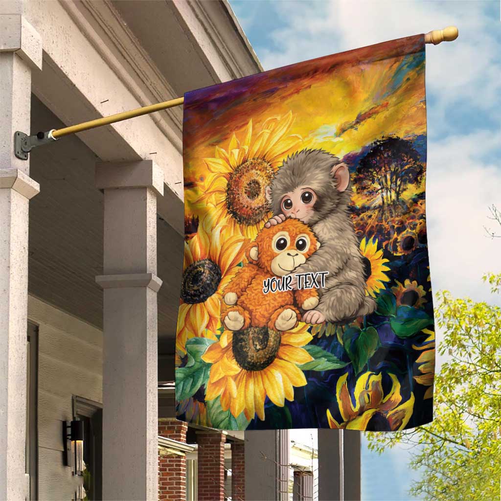 Baby Monkey Punch Personalized Garden Flag Sunflower Field Oil Painting Style
