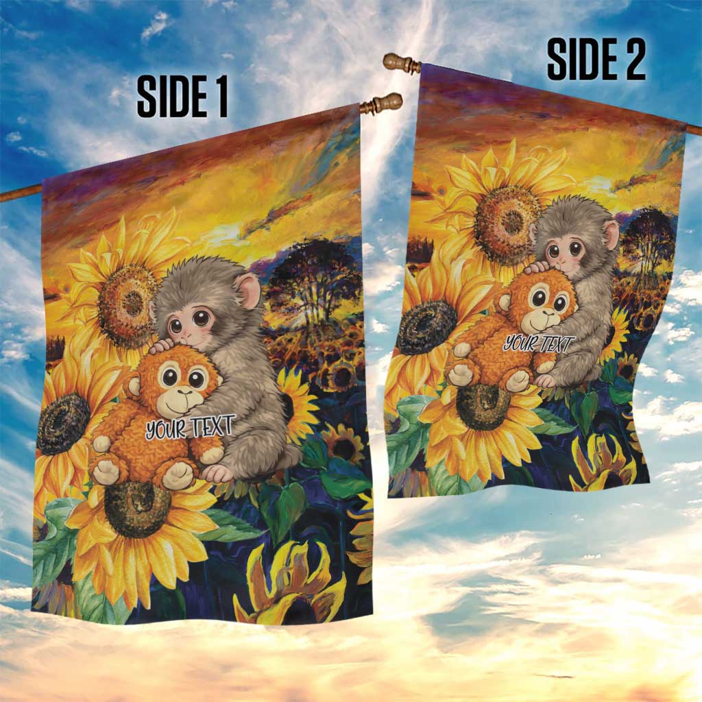 Baby Monkey Punch Personalized Garden Flag Sunflower Field Oil Painting Style