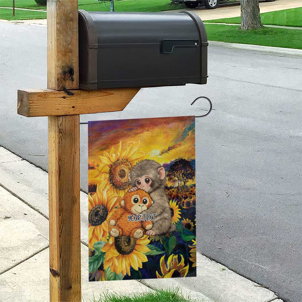 Baby Monkey Punch Personalized Garden Flag Sunflower Field Oil Painting Style