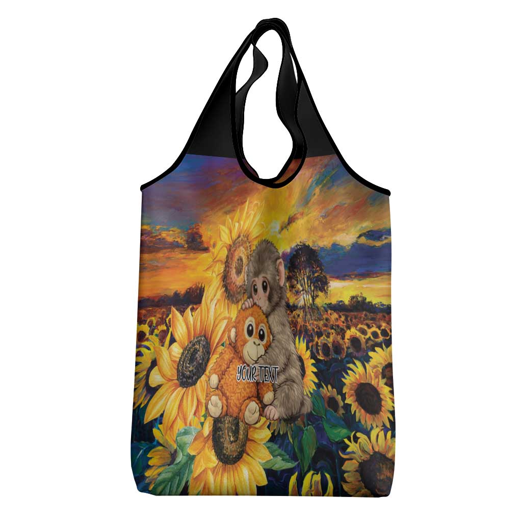Baby Monkey Punch Personalized Grocery Bag Sunflower Field Oil Painting Style