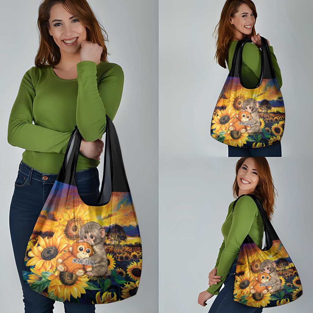Baby Monkey Punch Personalized Grocery Bag Sunflower Field Oil Painting Style