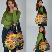 Baby Monkey Punch Personalized Grocery Bag Sunflower Field Oil Painting Style