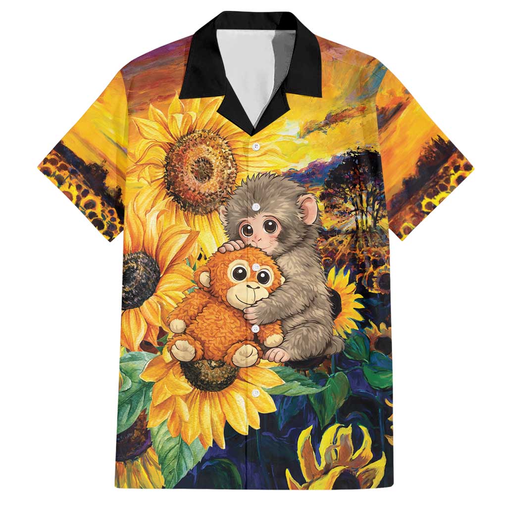 Baby Monkey Punch Personalized Hawaiian Shirt Sunflower Field Oil Painting Style