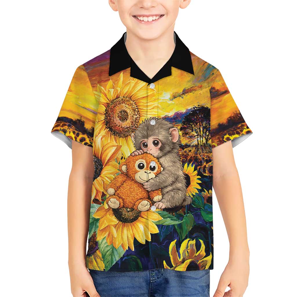 Baby Monkey Punch Personalized Hawaiian Shirt Sunflower Field Oil Painting Style