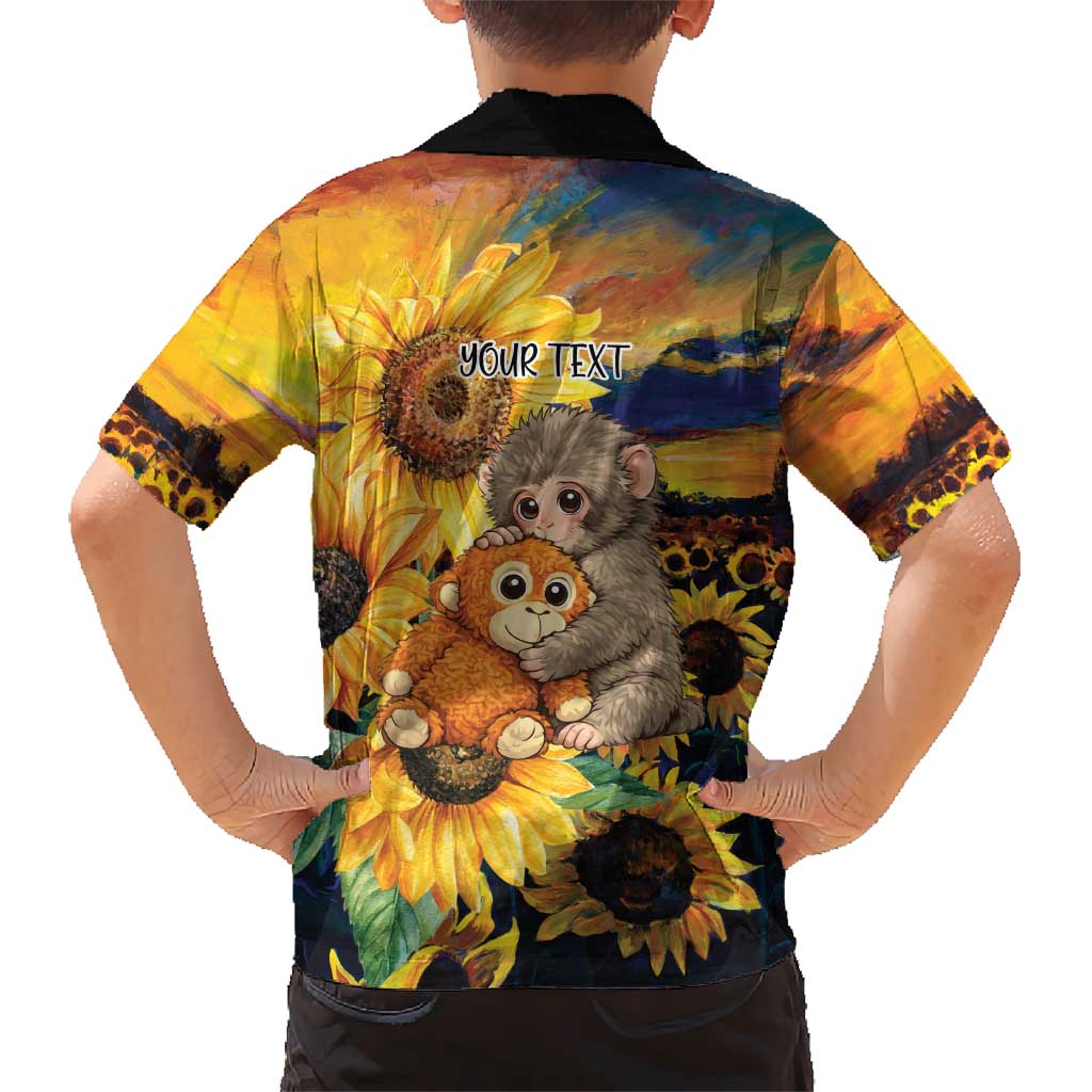 Baby Monkey Punch Personalized Hawaiian Shirt Sunflower Field Oil Painting Style