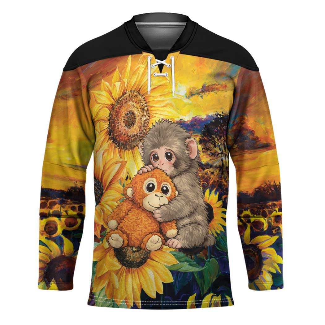 Baby Monkey Punch Personalized Hockey Jersey Sunflower Field Oil Painting Style