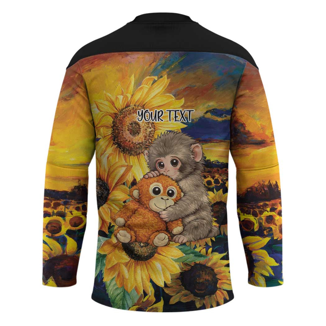 Baby Monkey Punch Personalized Hockey Jersey Sunflower Field Oil Painting Style