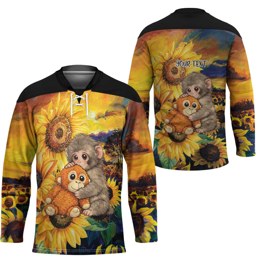 Baby Monkey Punch Personalized Hockey Jersey Sunflower Field Oil Painting Style