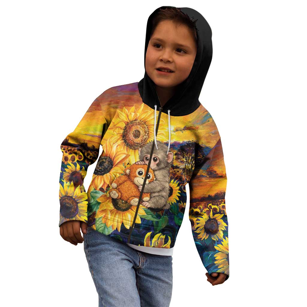 Baby Monkey Punch Personalized Kid Hoodie Sunflower Field Oil Painting Style