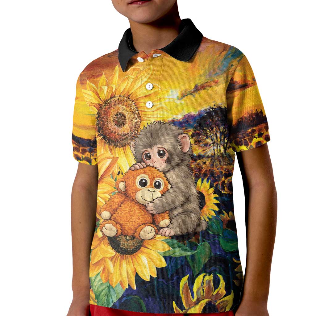 Baby Monkey Punch Personalized Kid Polo Shirt Sunflower Field Oil Painting Style