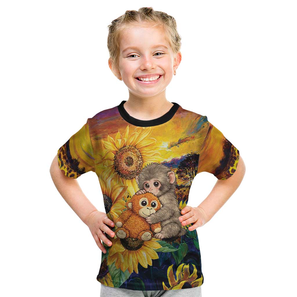 Baby Monkey Punch Personalized Kid T Shirt Sunflower Field Oil Painting Style