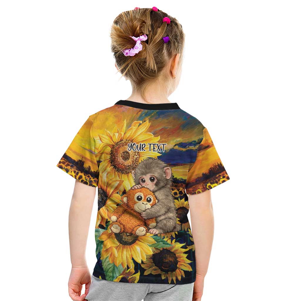 Baby Monkey Punch Personalized Kid T Shirt Sunflower Field Oil Painting Style