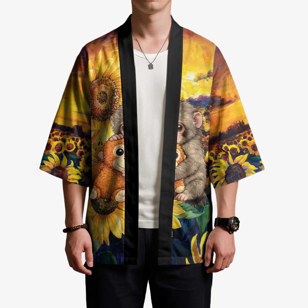 Baby Monkey Punch Personalized Kimono Sunflower Field Oil Painting Style
