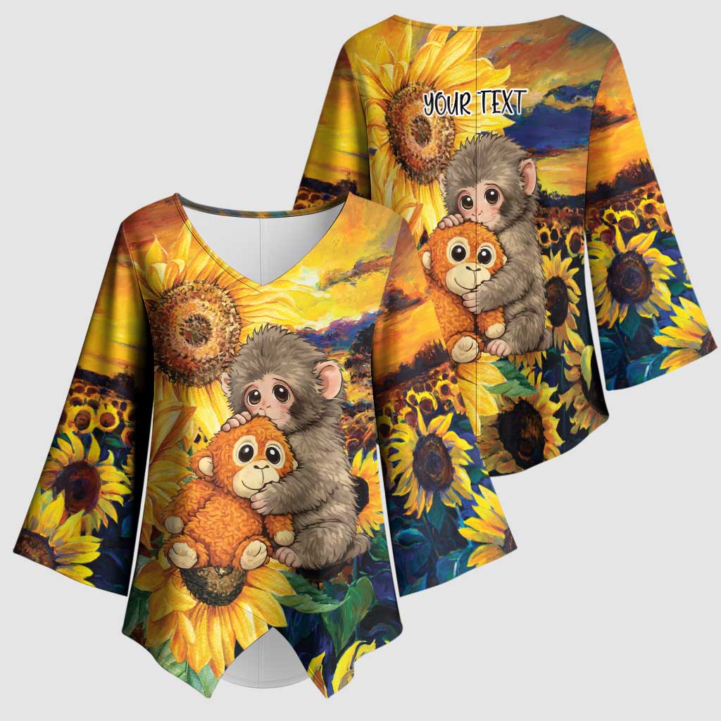 Baby Monkey Punch Personalized Kimono Sleeve Blouse Sunflower Field Oil Painting Style