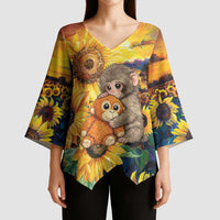 Baby Monkey Punch Personalized Kimono Sleeve Blouse Sunflower Field Oil Painting Style