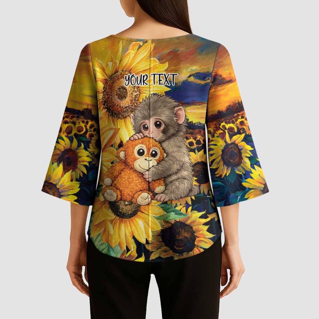 Baby Monkey Punch Personalized Kimono Sleeve Blouse Sunflower Field Oil Painting Style