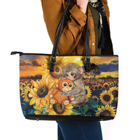 Baby Monkey Punch Personalized Leather Tote Bag Sunflower Field Oil Painting Style