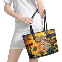 Baby Monkey Punch Personalized Leather Tote Bag Sunflower Field Oil Painting Style
