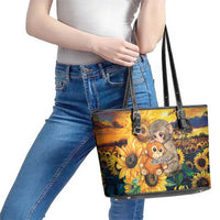 Baby Monkey Punch Personalized Leather Tote Bag Sunflower Field Oil Painting Style