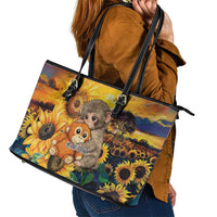 Baby Monkey Punch Personalized Leather Tote Bag Sunflower Field Oil Painting Style