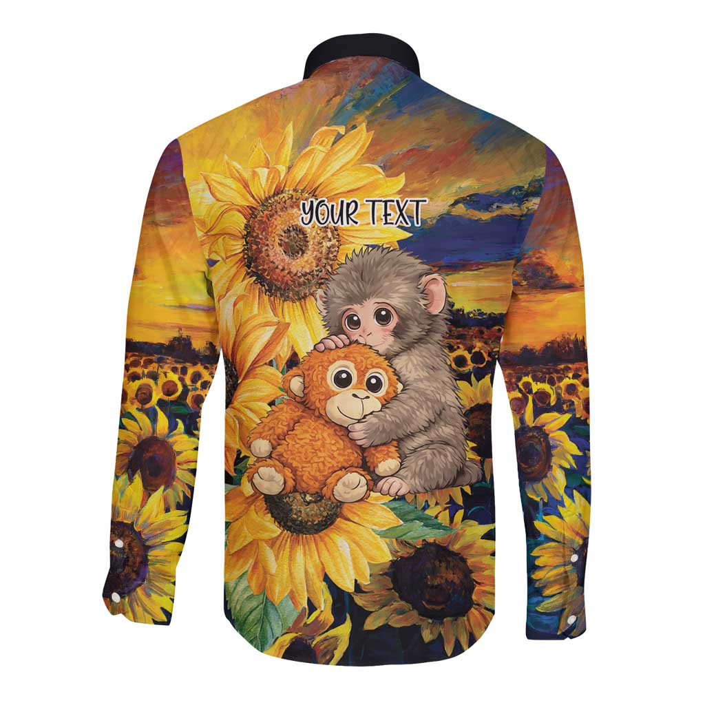 Baby Monkey Punch Personalized Long Sleeve Button Shirt Sunflower Field Oil Painting Style