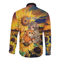 Baby Monkey Punch Personalized Long Sleeve Button Shirt Sunflower Field Oil Painting Style