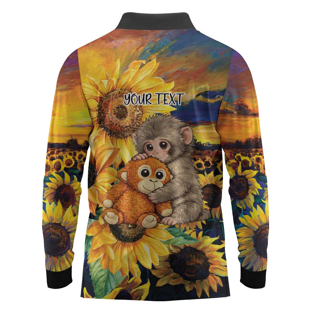 Baby Monkey Punch Personalized Long Sleeve Polo Shirt Sunflower Field Oil Painting Style
