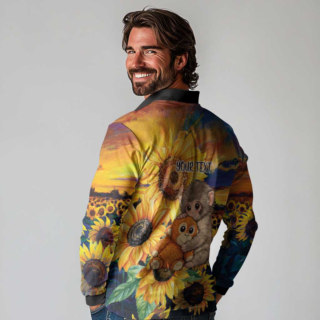 Baby Monkey Punch Personalized Long Sleeve Polo Shirt Sunflower Field Oil Painting Style