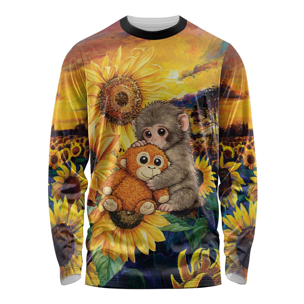 Baby Monkey Punch Personalized Long Sleeve Shirt Sunflower Field Oil Painting Style