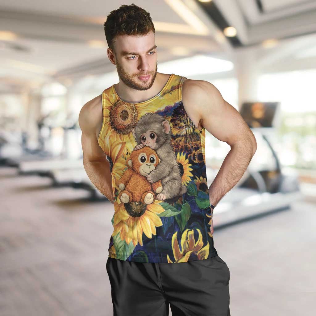Baby Monkey Punch Personalized Men Tank Top Sunflower Field Oil Painting Style