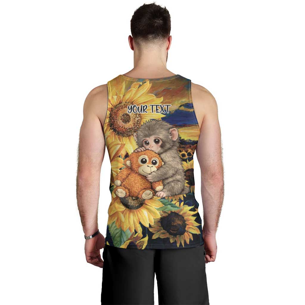 Baby Monkey Punch Personalized Men Tank Top Sunflower Field Oil Painting Style