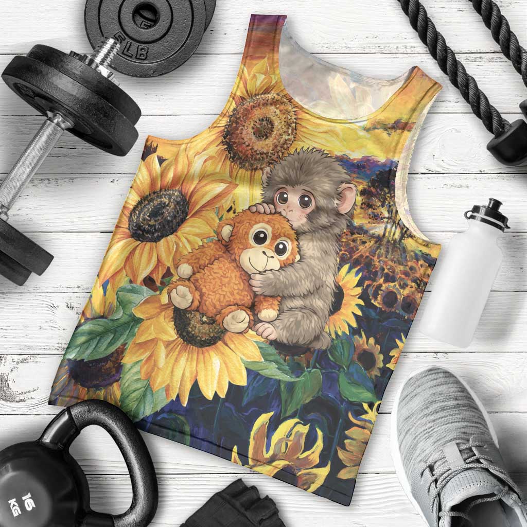 Baby Monkey Punch Personalized Men Tank Top Sunflower Field Oil Painting Style