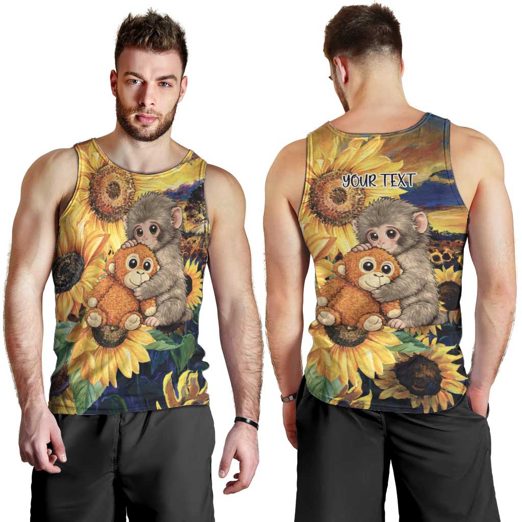 Baby Monkey Punch Personalized Men Tank Top Sunflower Field Oil Painting Style