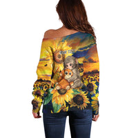 Baby Monkey Punch Personalized Off Shoulder Sweater Sunflower Field Oil Painting Style