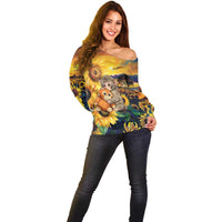 Baby Monkey Punch Personalized Off Shoulder Sweater Sunflower Field Oil Painting Style