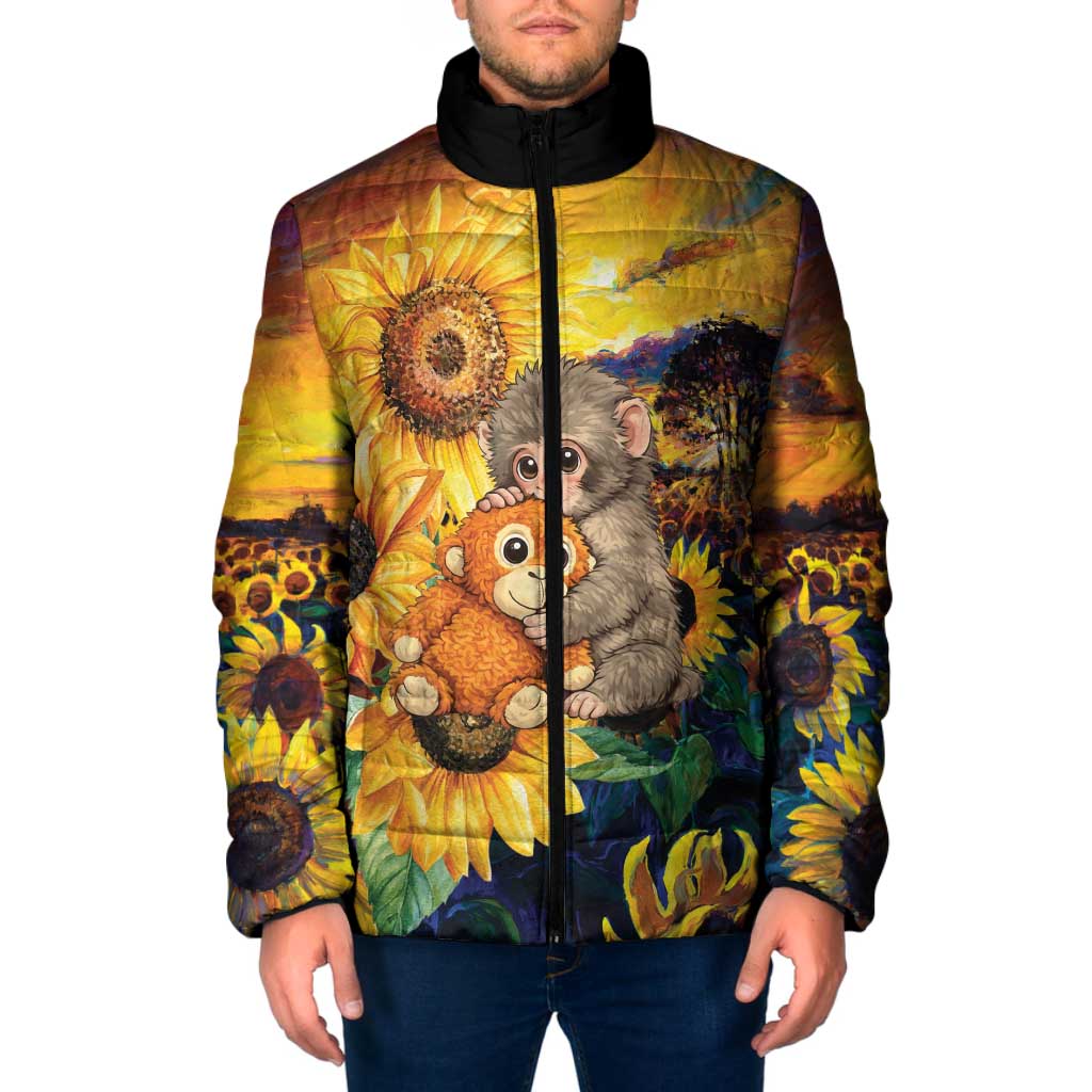 Baby Monkey Punch Personalized Padded Jacket Sunflower Field Oil Painting Style