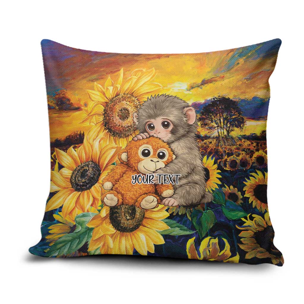 Baby Monkey Punch Personalized Pillow Cover Sunflower Field Oil Painting Style