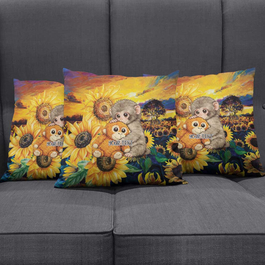 Baby Monkey Punch Personalized Pillow Cover Sunflower Field Oil Painting Style