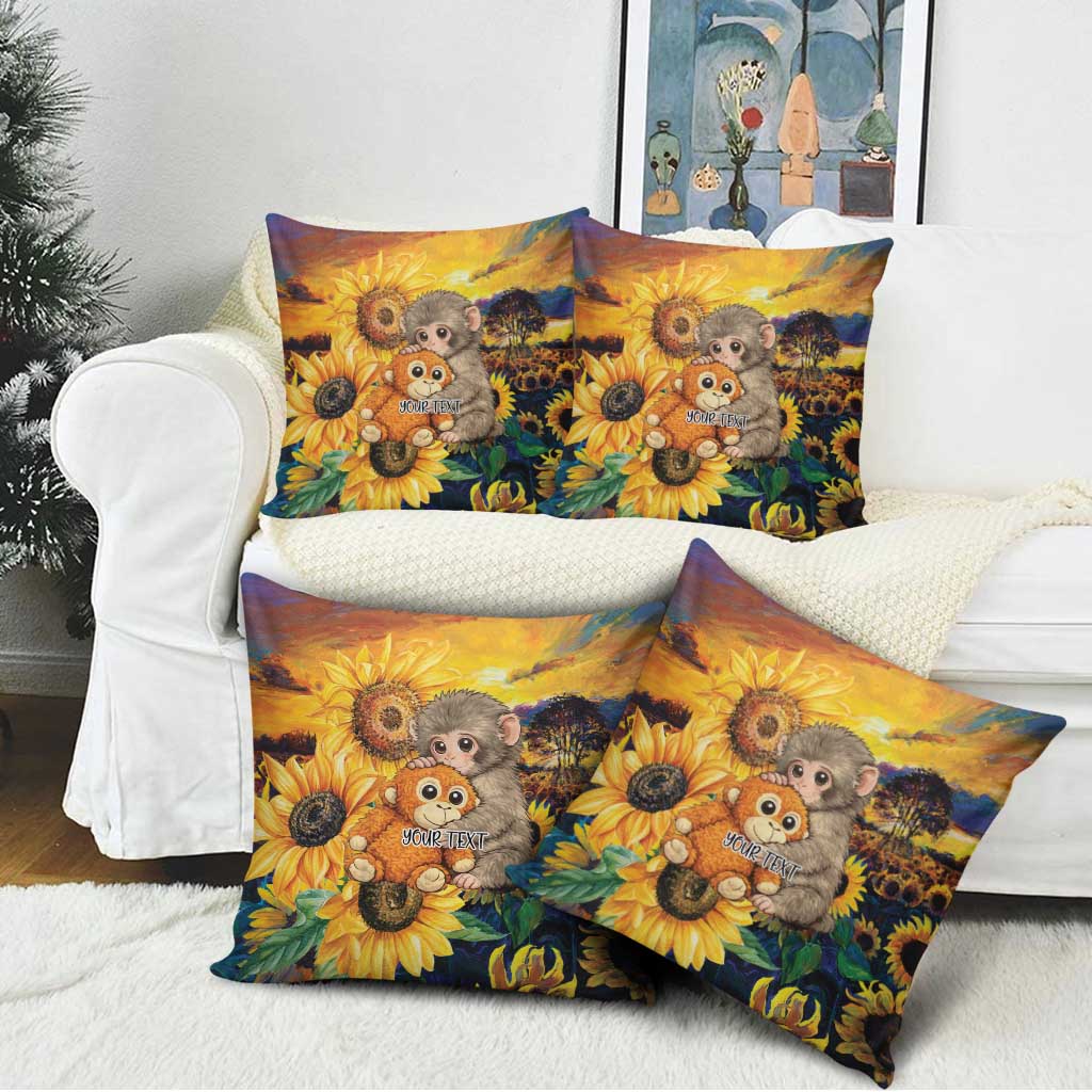 Baby Monkey Punch Personalized Pillow Cover Sunflower Field Oil Painting Style