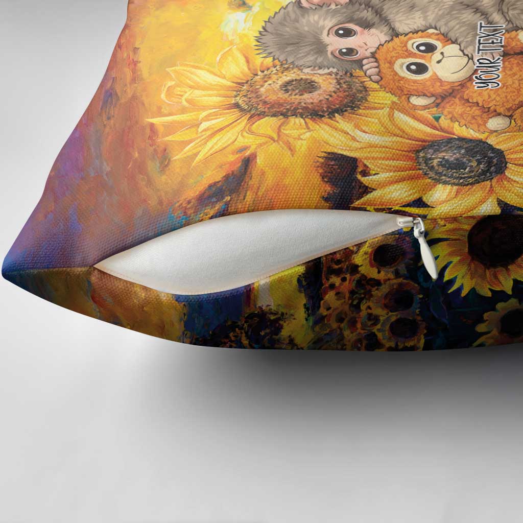 Baby Monkey Punch Personalized Pillow Cover Sunflower Field Oil Painting Style