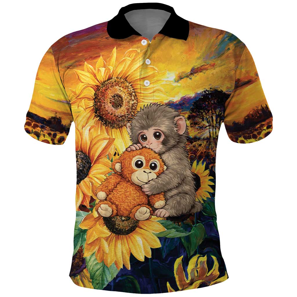 Baby Monkey Punch Personalized Polo Shirt Sunflower Field Oil Painting Style