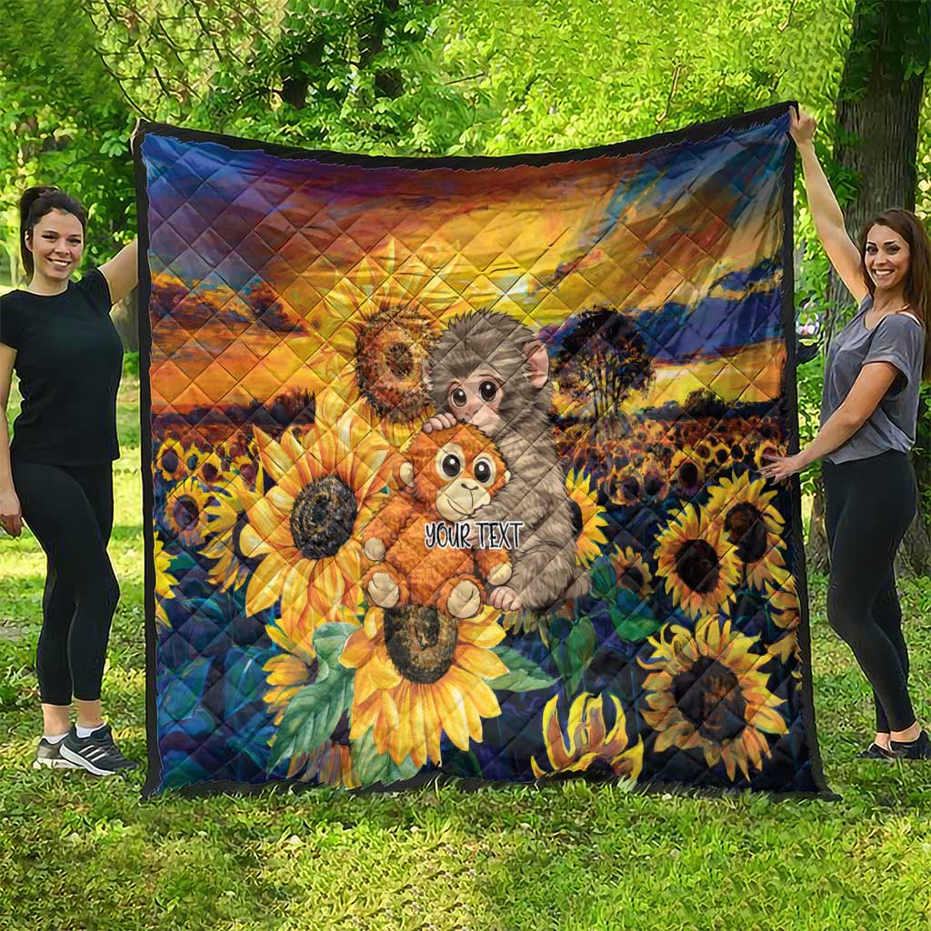 Baby Monkey Punch Personalized Quilt Sunflower Field Oil Painting Style