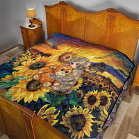Baby Monkey Punch Personalized Quilt Sunflower Field Oil Painting Style