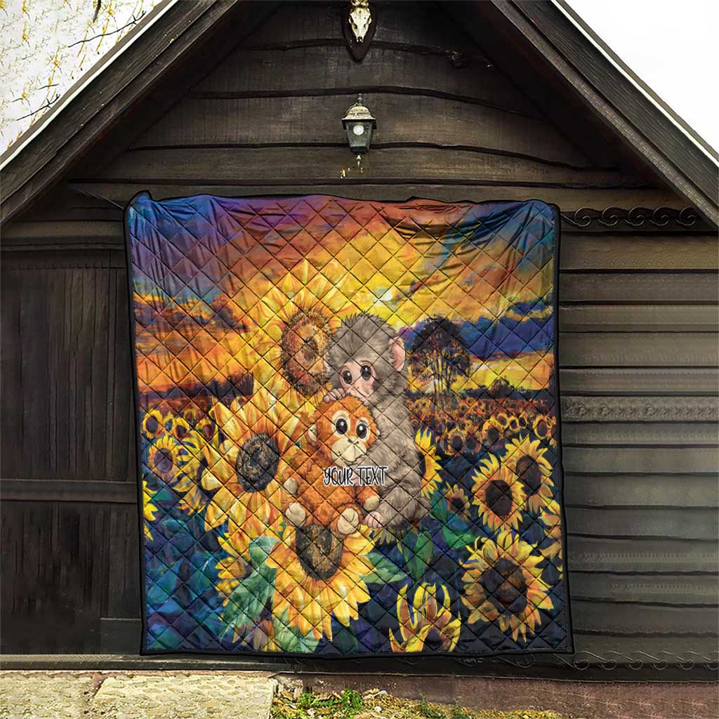 Baby Monkey Punch Personalized Quilt Sunflower Field Oil Painting Style