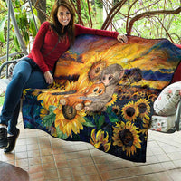 Baby Monkey Punch Personalized Quilt Sunflower Field Oil Painting Style
